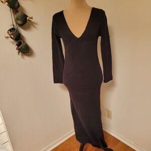 Trois Black Ribbed Knit Maxi Dress